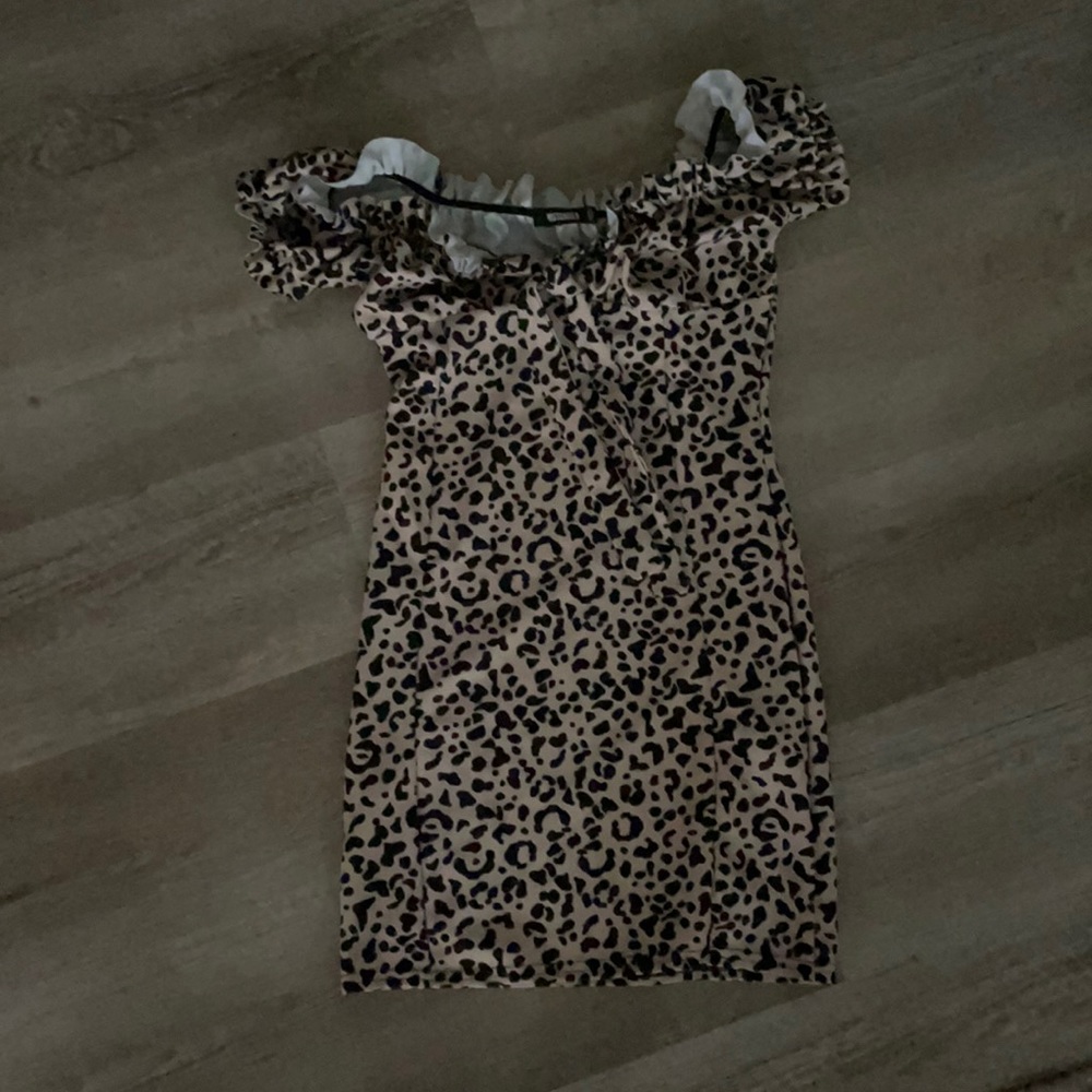 Milk maid off the shoulder cheetah print dress